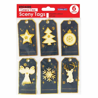 Produktbild von 6 Geschenkanhänger Weihnachten - Blau und Goldglitter