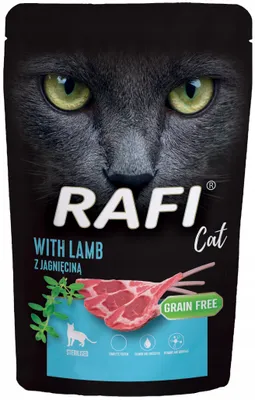 Obrázek produktu pro Rafi Cat Adult 100g Bezzrnné Mokré Krmivo Pro Kastrované Kočky s Jehněčím