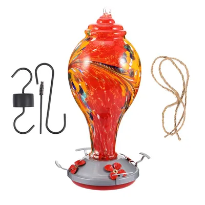 Produktbild von Glas Vogel Futterspender hängend 29cm Ø16cm dekorativ Garten Balkon Futterstation für kleine Vögel wetterfest