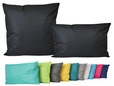 Produktbild von 2er Set Outdoor Lounge Kissen Set 45x45cm + 30x50cm Dekokissen Inkl. Füllung Wasserfest Sitzkissen Garten Lotus Effekt, Farbe:Schwarz