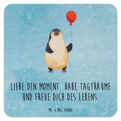 Produktbild von Mr. & Mrs. Panda Bierfilzl Pinguin Luftballon 25er Set - Eisblau - Geschenk, Motivation, gläseruntersetzer, Tassenuntersetzer, Glück, Tischuntersetzer, Bierdeckel