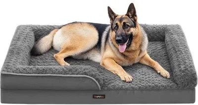 Image de Lit orthopédique pour chien, imperméable, 122 x 85 x 16 cm, gris, housse en peluche