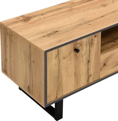 Zdjęcie produktu dla Komoda pod telewizor - szerokość 190 cm - wykonana z naturalnego drewna, w stylu industrialnym - szafka pod telewizor do salonu