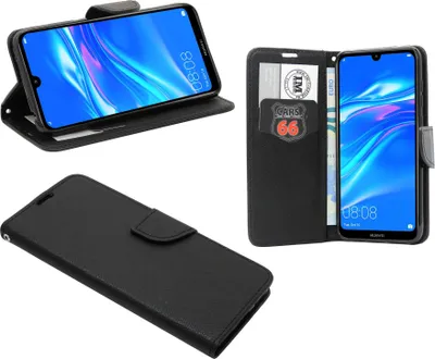 Zdjęcie produktu dla cofi1453® "Fancy" etui książkowe kompatybilne z HUAWEI Y7 2019 pokrowiec na telefon etui portfelowe pokrowiec ochronny z funkcją podstawki, miejsce na kartę czarny