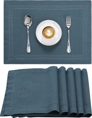Produktbild von JEMIDI 6er Set Tischset mit Hohlsaum - 6 Tischsets aus Baumwolle - 6x Platzdeckchen Platzset aus Leinenoptik Stoff - Tisch Sets Platzsets Placemats -