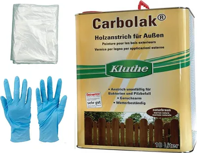 Produktbild von 10 Liter Kluthe Holzanstrich Carbolak inkl. 4x5m Abdeckfolie und 1 Paar Nitrilhandschuhe von E-Com24