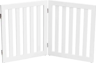Image de Barrière pour chien - Barrière en bois autoportante - 5 panneaux - Extensible - Hauteur 60 cm - Avec 2 pieds - Charnières pivotantes à 361° - Pliable - Blanc