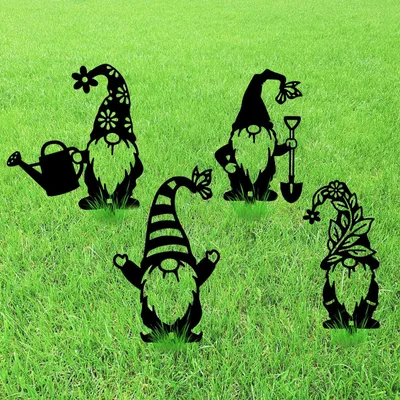 Imagen del producto de Solidchoice - Juego de 4 gnomos de metal para decoración de jardín