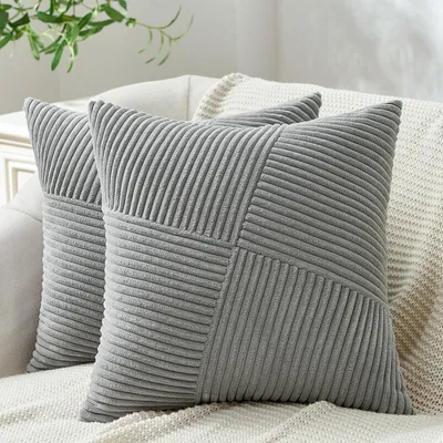 Productafbeelding van Kussensloop 60x60 cm, corduroy, grijs, met windmolenmotief, set van 2