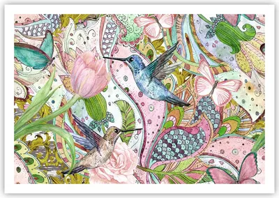 Produktbild von Poster - Poster ohne Rahmen - Vogel Schmetterling Blume - 100x70 cm - Wand Bild - Wanddeko - Wandbilder - Kunstposter - Wandposter - Bilder - Kunstdruck - Wanddekoration - Wandbild - P2XAA100x70-4065