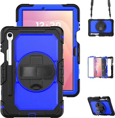 Immagine prodotto di Custodia ibrida a rotelle per Samsung Galaxy Tab S11 con supporto e tracolla blu