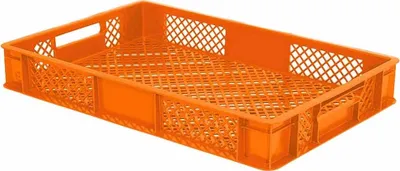 Produktbild von 156 Stück Eurobehälter durchbrochen/Bäckerkiste, LxBxH 600 x 400 x 90 mm, PE-HD, lebensmittelecht, orange, Palettenware