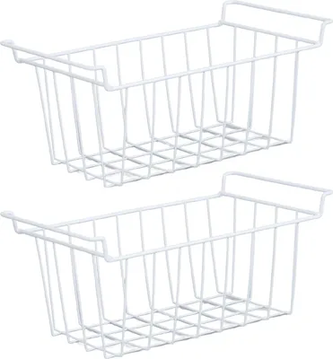 Image de 2Pcs Freezer Wire Storage Basket Organizer Bin Hanging Metal Rack with PE Coating L 45cm X W 24.5cm X H 20cm