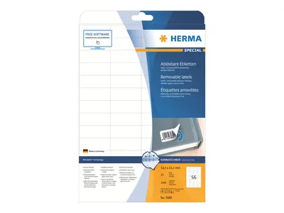 Immagine prodotto di Etichette HERMA 5080 A4 bianche 52,5 x 21,2 mm, rimovibili, carta opaca, 1400 pezzi