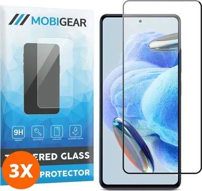 Produktbild von Mobigear Premium 9.98 Xiaomi Redmi Note 12 Pro 5G Panzerglas Gehärtetes Glas Displayschutz - Hüllenfreundlich - Schwarz (3er Pack)