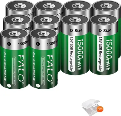 Obrázek produktu pro Dobíjecí baterie, 1,5 V, nabíjecí konektor USB typu C, 10 kusů baterií typu D