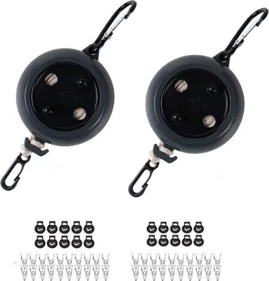 Produktbild von Famanu Wäscheleine Set 2 Stück, 8 m, tragbar, für Innen und Außen, mit Winddichten Wäscheklammern (schwarz + schwarz)
