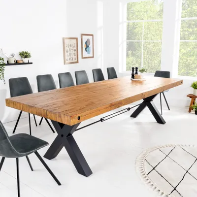 Produktbild von riess-ambiente Massivholz Esstisch THOR 300cm vintage braun Pinie recycelt Industrial Design Eisen X-Gestell Esszimmertisch Konferenztisch Tisch