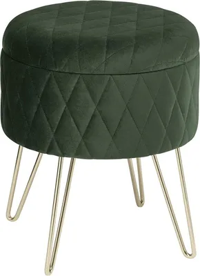 Immagine prodotto di Happyment Deluxe - sgabello con vano portaoggetti - sgabello contenitore - velluto - sgabello con coperchio - rotondo - verde - 31,5×31,5×36cm