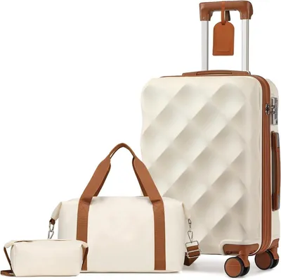 Produktbild von PromoHome® Hartschalen-Trolley-Kofferset, 3-teilig, Reisekoffer mit Doppelrollen, inkl. 1 Reisetasche und 1 Kulturbeutel, TSA-Schloss und 4