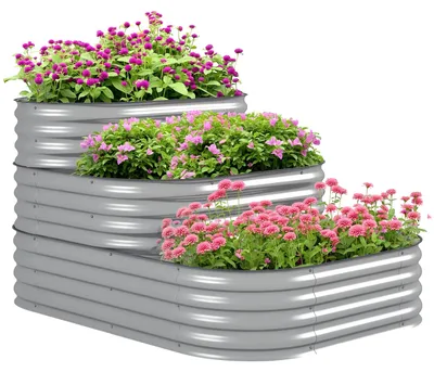 Obrázok produktu pre Outsunny kovový vyvýšený záhon, 3-úrovňový kvetináč, DIY kvetinový box pre záhradu