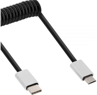 Produktbild von InLine USB 2.0 Spiralkabel, USB-C ST an A ST, schwarz/Alu, flexibel, 1m, 1 m, USB A, USB C, USB 2.0, Stecker/Stecker, Schwarz