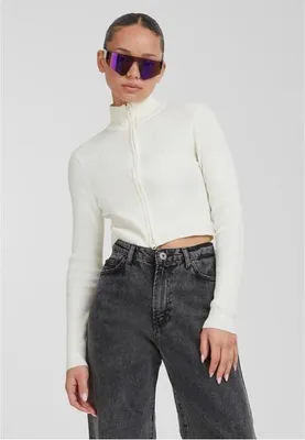 Produktbild von Urban Classics - Damen Cropped Rib Knit Zip Cardigan - WHITESAND - M