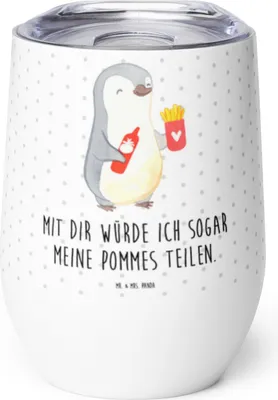 Produktbild von Mr. & Mrs. Panda Thermo Becher Pinguin Pommes - Weiß - Geschenk, Freundin, Isolierbecher, glühweinbecher, für, Valentinstag, Frauen, Hochzeitstag, kaffee tasse, Männer