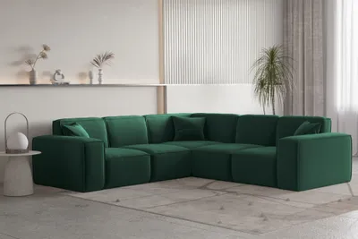 Produktbild von Ecksofa Designersofa CELES PREMIUM Stoff Opera Velvet Grün Seite Universal