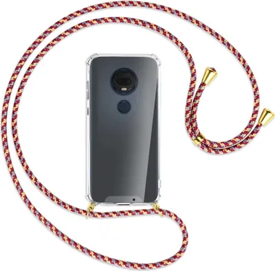 Produktbild von Handykette Backcover-Schutzhülle mit Band (Metall goldfarben) für Motorola Moto G7 / G7 Plus - weinrot/gelb/grau