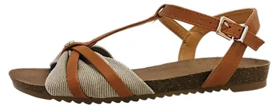 Image de Sandales plates beige pour femmes, marque Mustang, style décontracté