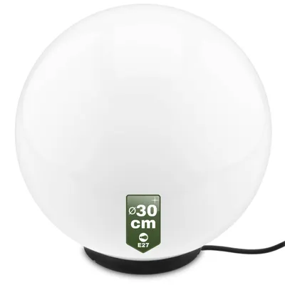 Produktbild von LUMILED Milchig Kugelleuchte 30cm Außen Außenkugelleuchte Kugellampe Weiß Gartenkugel Kugel Wegeleuchte IP44 E27 Fassung Anschlusskabel 1,95 m