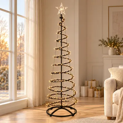 Produktbild von HAGO24 Beleuchteter Weihnachtsbaum Schwarz Kunststoff Künstlicher Tannenbaum Christbaum Lichterbaum 180 cm Höhe 640 warmweiße LEDs Wasserfall-Lichteffekt mit Timer