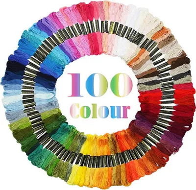Produktbild von 100 Döckchen Stickgarn aus 100% Baumwolle, je 8m, 6 fädig  50 Farben  ideal zum Sticken, Nähen, Basteln, Häkeln, Freundschaftsbänder, Stickbilder, Kreuzstich