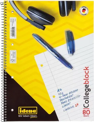 Produktbild von Idena - Collegeblock, DIN A4, 80 Blatt, 70 g/m², liniert, gelocht