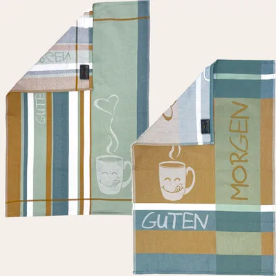 Produktbild von Ross 2-er Geschirrtücher Set Guten Morgen Farbe türkis 100% Baumwolle