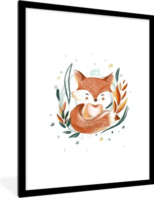Produktbild von MuchoWow® MuchoWow® Gerahmtes Poster Illustration eines Babyfuchses 60x80 cm - Poster mit zchwarzem Bilderrahmen - Wohnzimmer - Dekorationen - Prämie