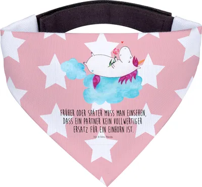 Produktbild von Mr. & Mrs. Panda Hunde Halstuch Einhorn Verliebt - Rot Pastell - Geschenk, Hals Tuch, Hundehalstuch, Liebe, Unicorn, Freundin, Wolke, für Hund, Bandana, Einhörner