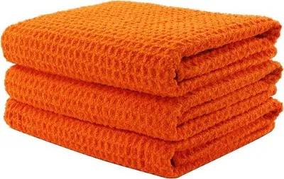 Productafbeelding van Unyqoos® Microvezel schoonmaakdoeken, set van 3, 40 x 60 cm, wafelstructuur – superabsorberend en snel drogend, 80% polyester/20% polyamide, neonoranje