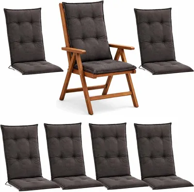 Produktbild von BURI Hochlehner Auflagen 117x49x6 cm - wetterfeste Gartenstuhlauflage mit Schaumkern & Vollvlies, Halteband & Bindebänder, bequemes Stuhlpolster für Balkon, Terrasse & Garten