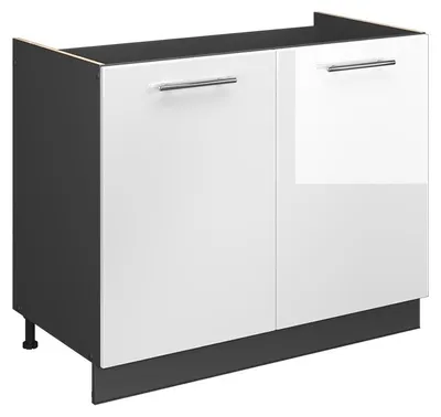 Zdjęcie produktu dla Szafka pod zlew Vicco Fame-Line Biały wysoki połysk/Antracyt 100 cm bez blatu roboczego, Model 61602