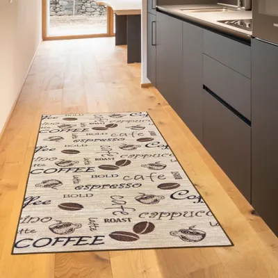 Produktbild von Teppich mit Schriftzug Coffee Cappuccino Größe - 80 x 150 cm