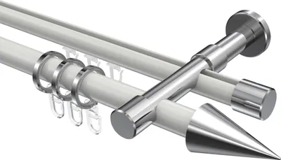 Produktbild von Interdeco Rundrohr-Innenlaufstange / Gardinenstange (Kombination) Weiß / Chrom, Typ Prestige Savio (Kegel), 20 mm Ø 2-läufig, 160 cm
