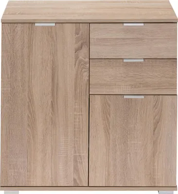 Image de Buffet chêne 71x74x35cm Commode Meuble de rangement ALBA avec 2 portes 2 tiroirs pour salon salle à manger intérieur