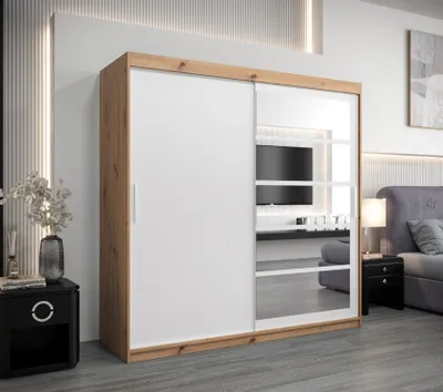 Obrázek produktu pro Šatní skříň DENISA - šířka 200 cm, dub artisan / bílá