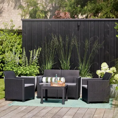 Produktbild von Dmora Set Gartenmöbel Nepean Schwarz Anthrazit, 3-Sitzer und Tisch