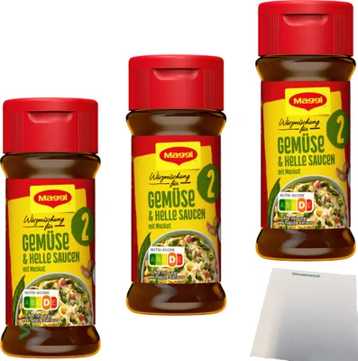 Produktbild von Maggi Würzmischung Nr. 2 Gemüse & helle Saucen 3er Pack (3x78g Glas) + usy Block