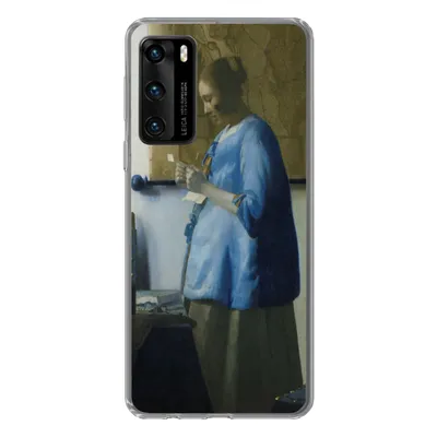 Produktbild von MuchoWow® Handyhülle Schutzhülle Hülle für Huawei P40 Frau in Blau liest einen Brief - Gemälde von Johannes Vermeer Silikon Softcase Handy Hülle - Handytasche