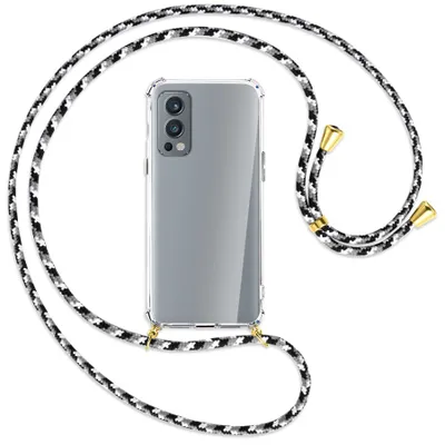 Produktbild von Handykette Backcover-Schutzhülle mit Band (Metall goldfarben) für OnePlus Nord 2 5G - schwarz/grau/weiß