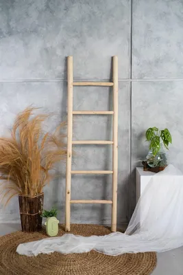 Produktbild von Dekorative Leiter aus Teakholz | Natur-Eichenoptik | 50 x 5 x 175